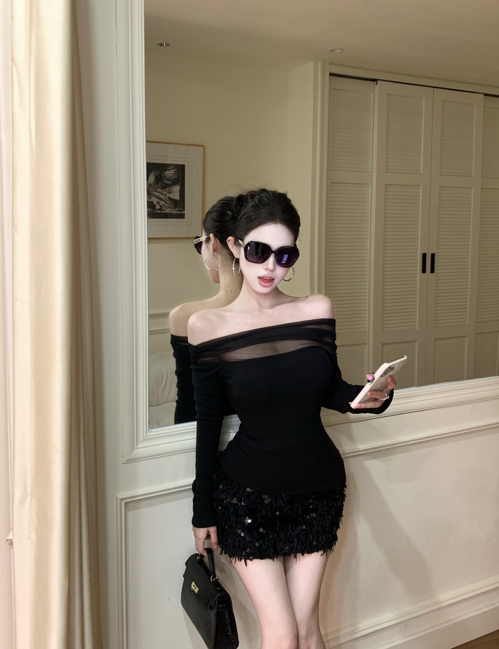 Sequins skirt package hip short skirt for women