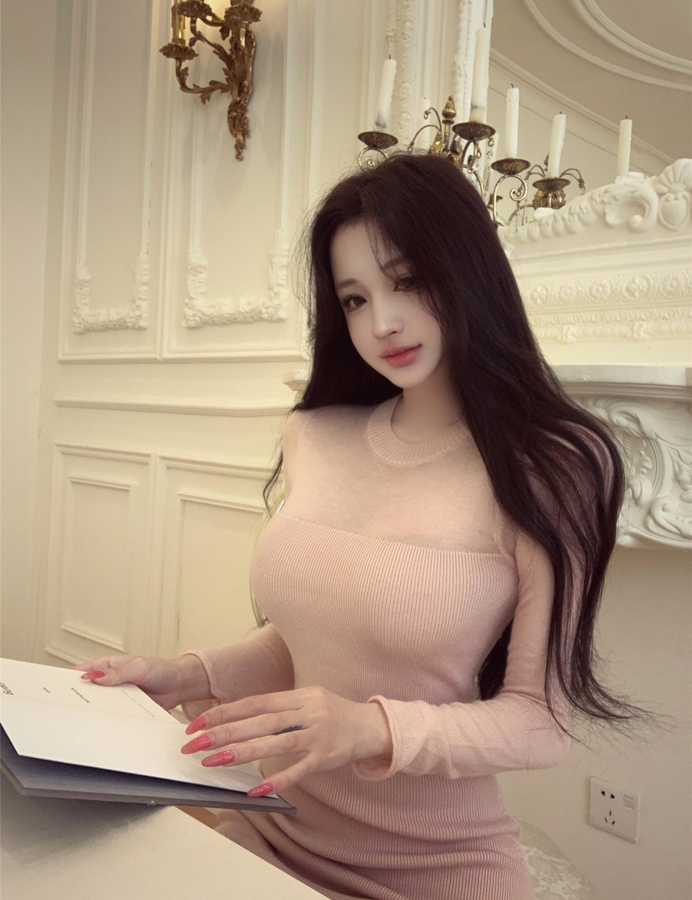 Long sleeve package hip long dress inside the ride dress