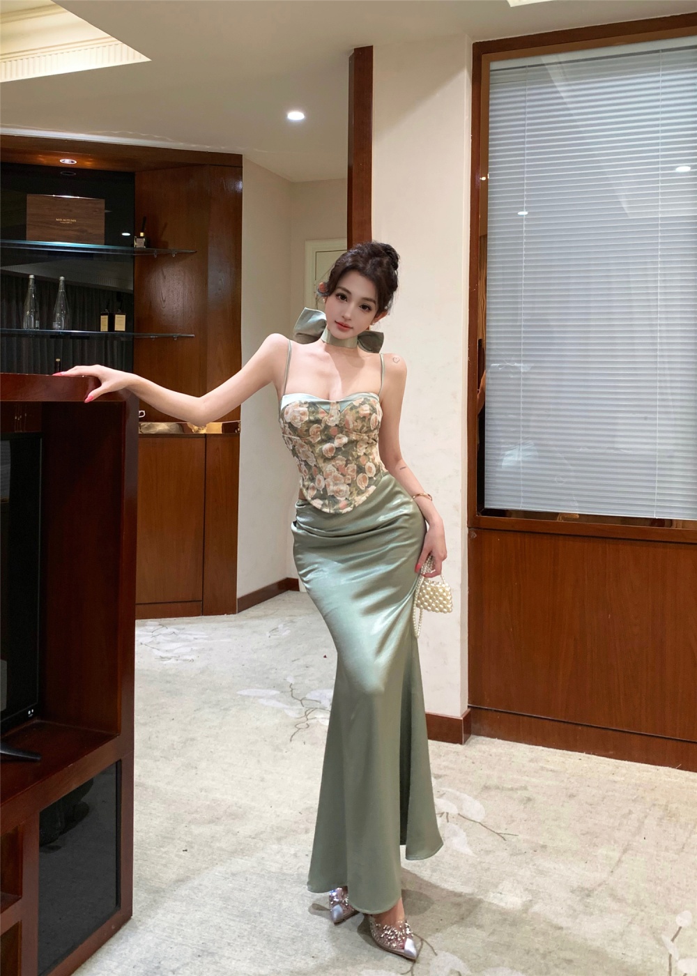 Floral package hip sling skirt 2pcs set for women