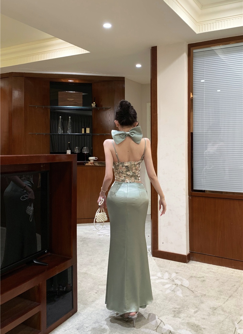 Floral package hip sling skirt 2pcs set for women