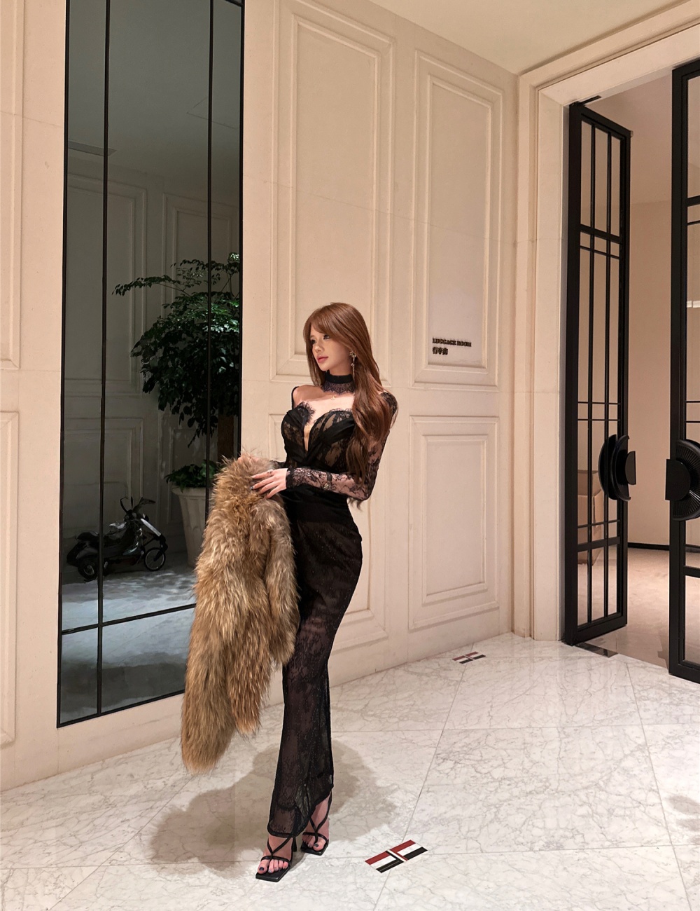 Sexy lace long dress package hip dress for women