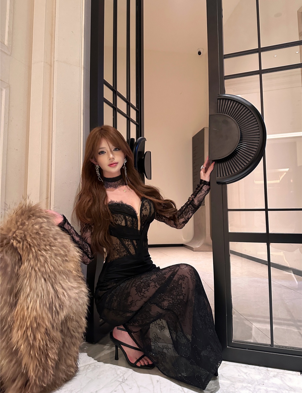 Sexy lace long dress package hip dress for women