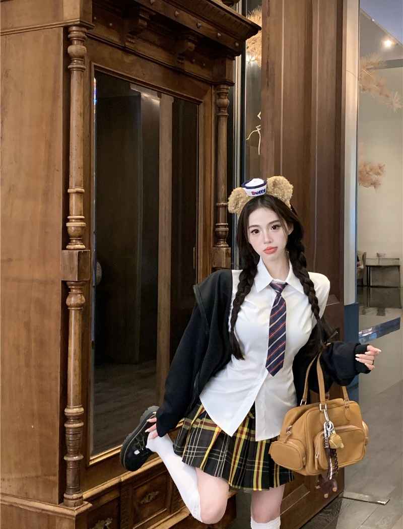 Pinched waist skirt spicegirl cardigan 3pcs set for women