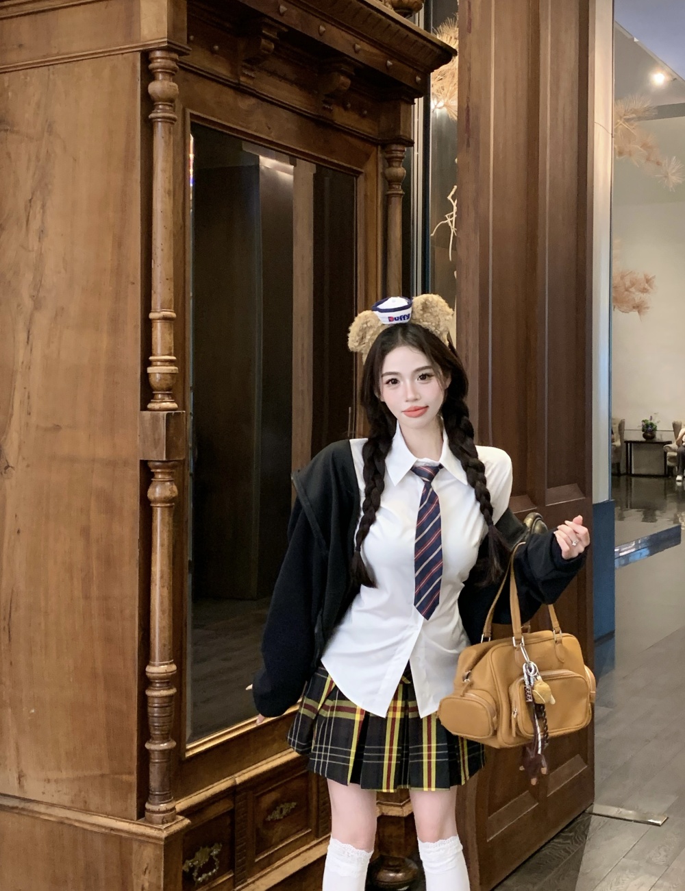 Pinched waist skirt spicegirl cardigan 3pcs set for women