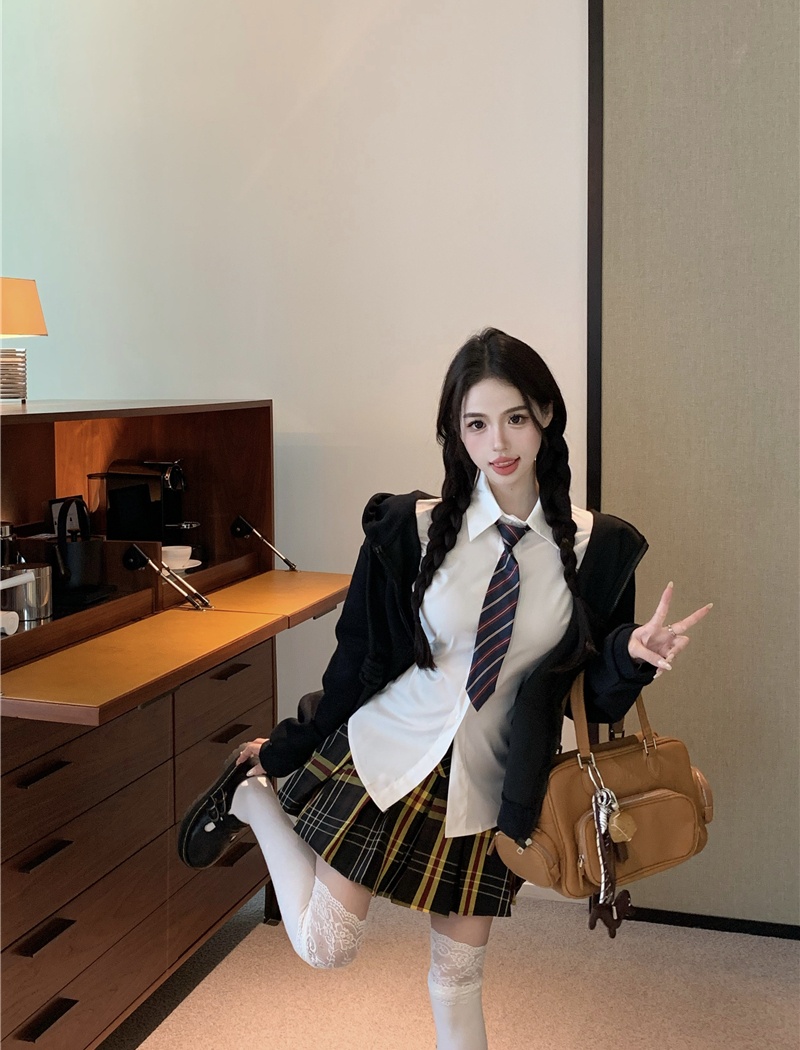 Pinched waist skirt spicegirl cardigan 3pcs set for women