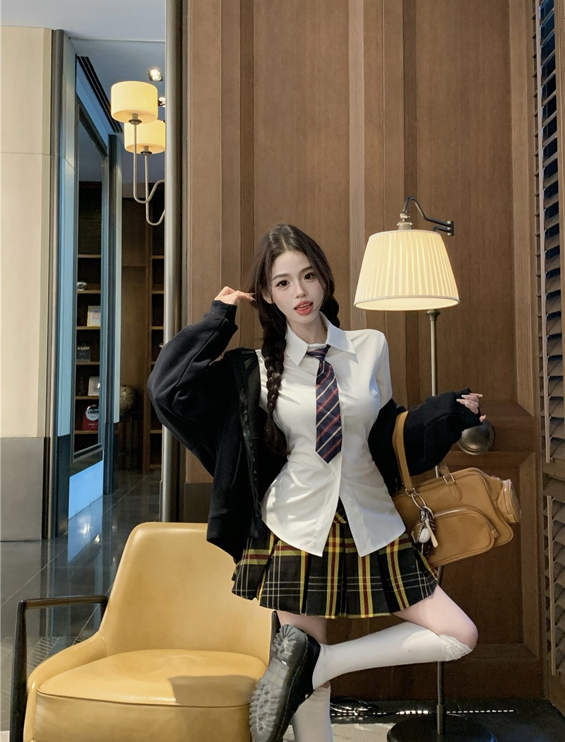 Pinched waist skirt spicegirl cardigan 3pcs set for women