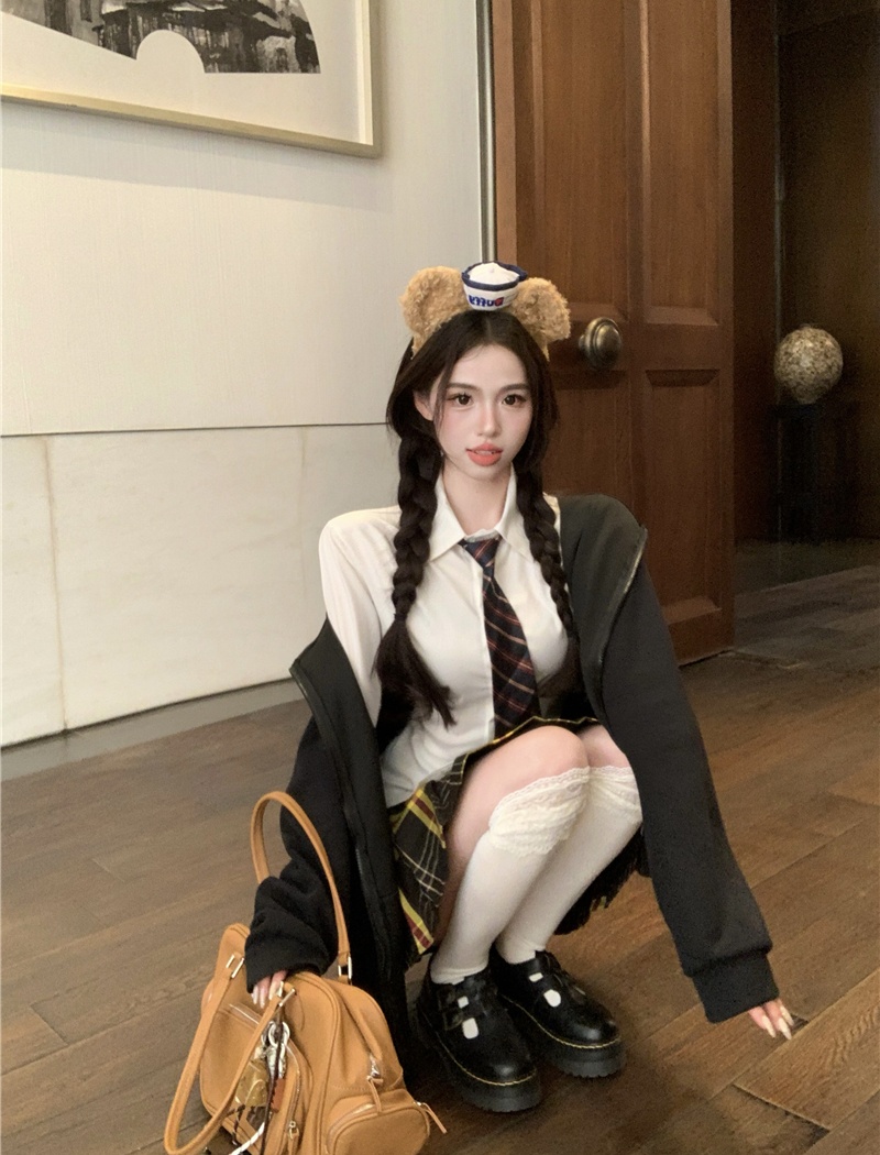 Pinched waist skirt spicegirl cardigan 3pcs set for women