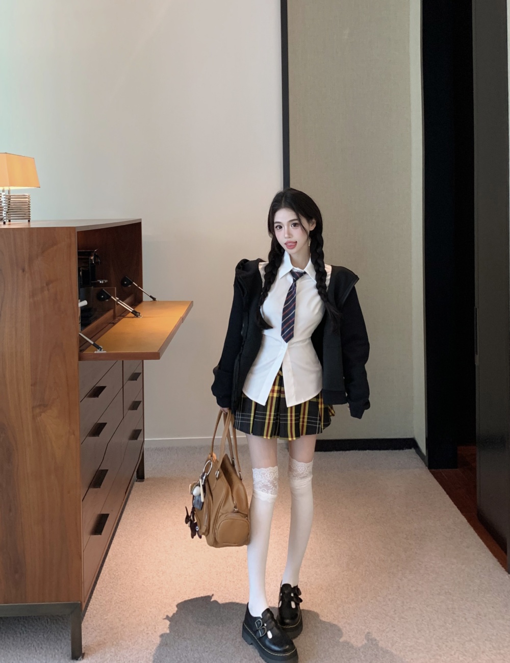 Pinched waist skirt spicegirl cardigan 3pcs set for women