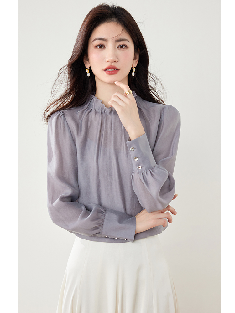 Cstand collar temperament pullover shirt fashion spring retro tops