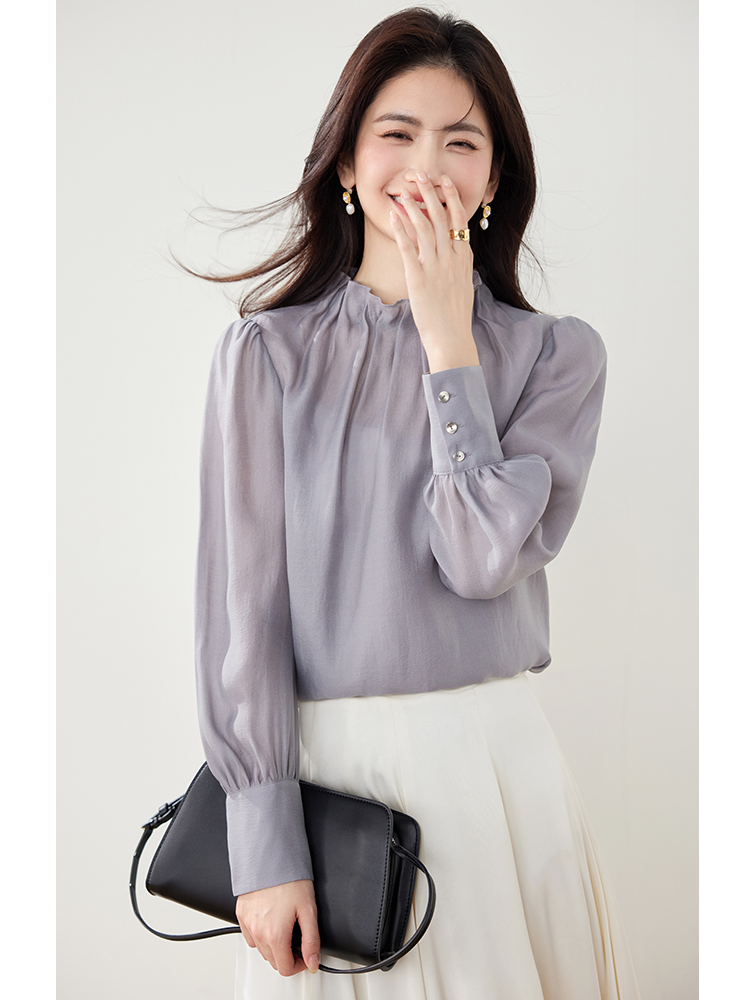 Cstand collar temperament pullover shirt fashion spring retro tops