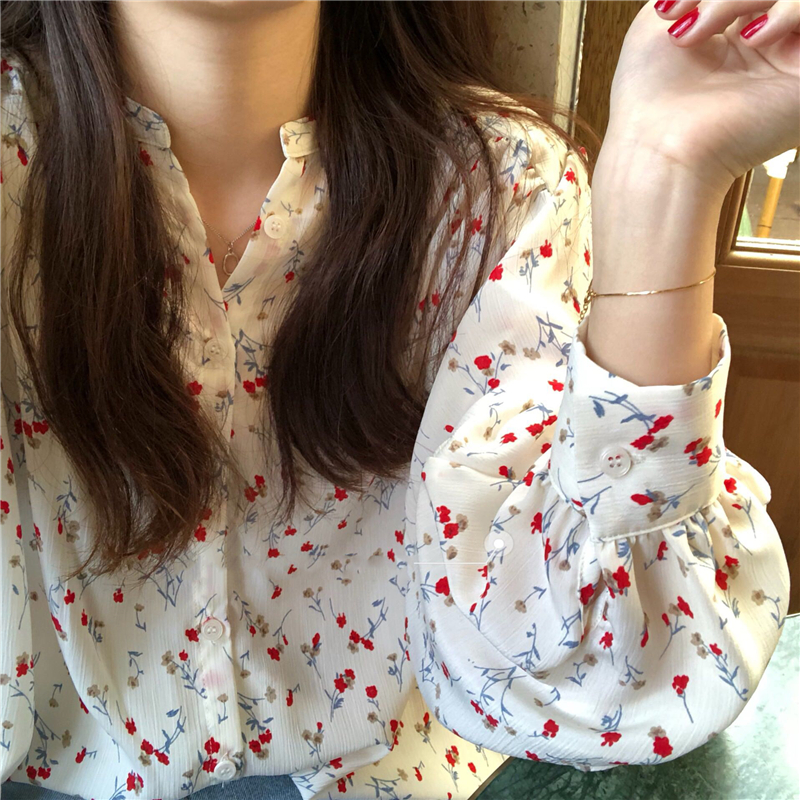Spring floral tops long sleeve shirt for women