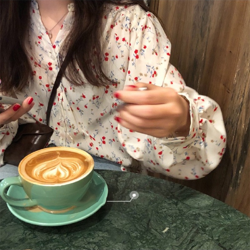 Spring floral tops long sleeve shirt for women