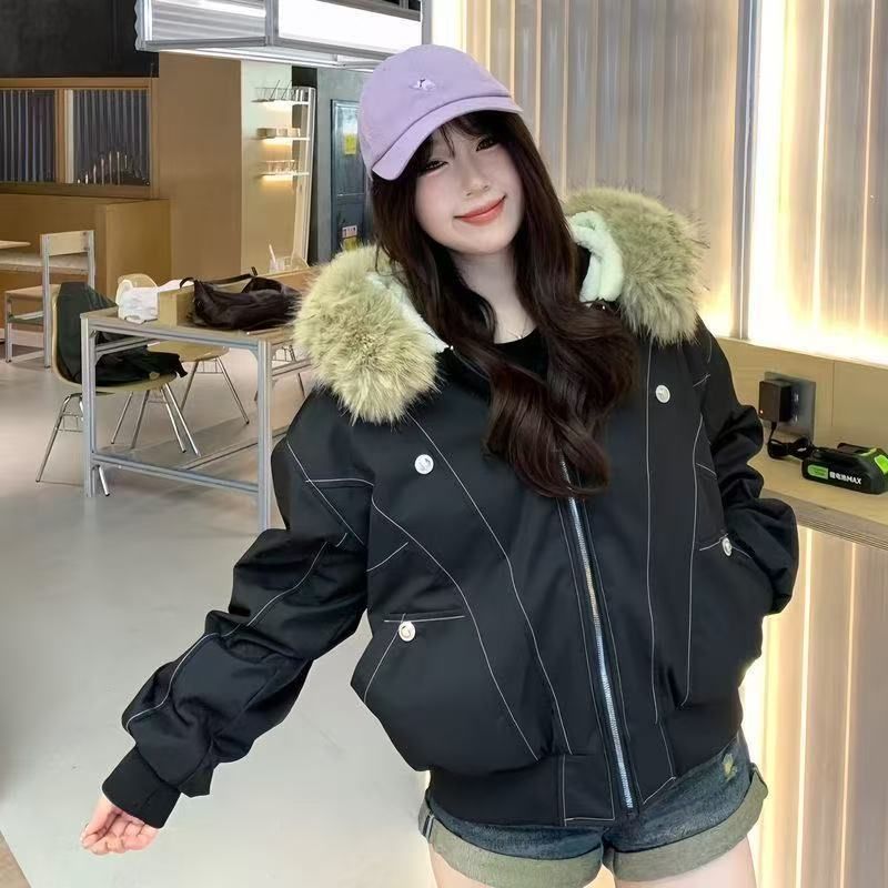 American style fashion coat fur collar winter cotton coat