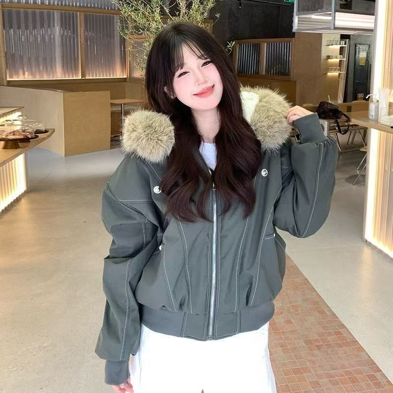 American style fashion coat fur collar winter cotton coat