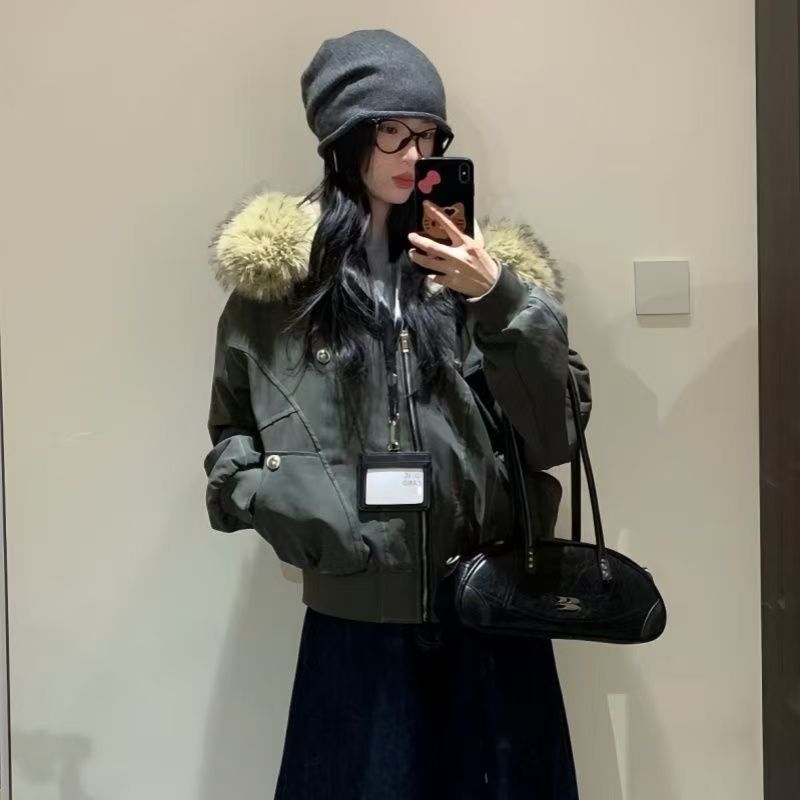 American style fashion coat fur collar winter cotton coat