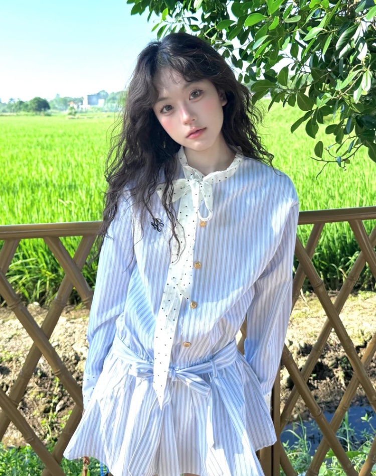 Autumn stripe shirt college style dress for women