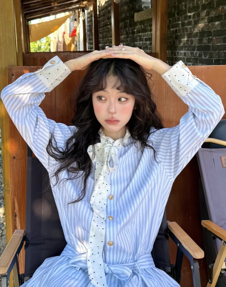 Autumn stripe shirt college style dress for women