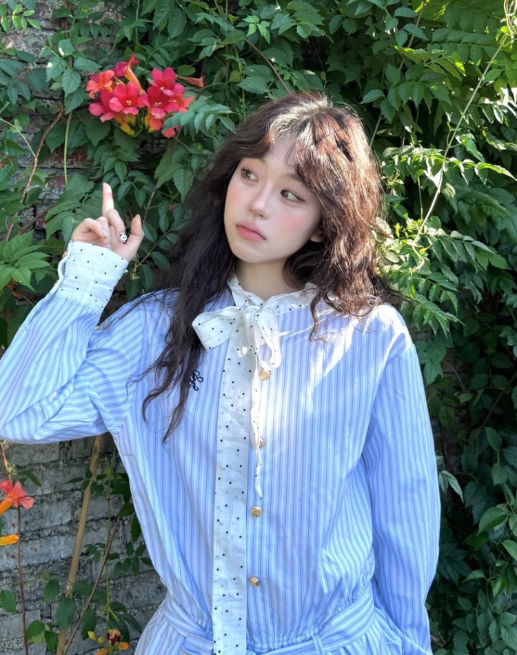 Autumn stripe shirt college style dress for women