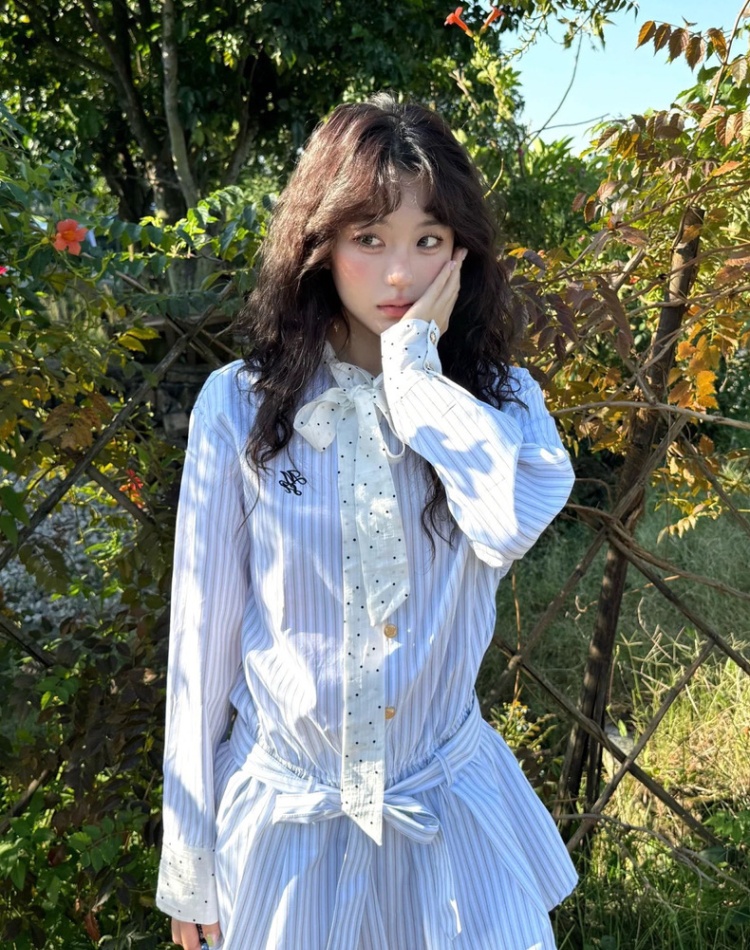 Autumn stripe shirt college style dress for women