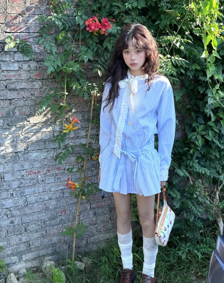 Autumn stripe shirt college style dress for women