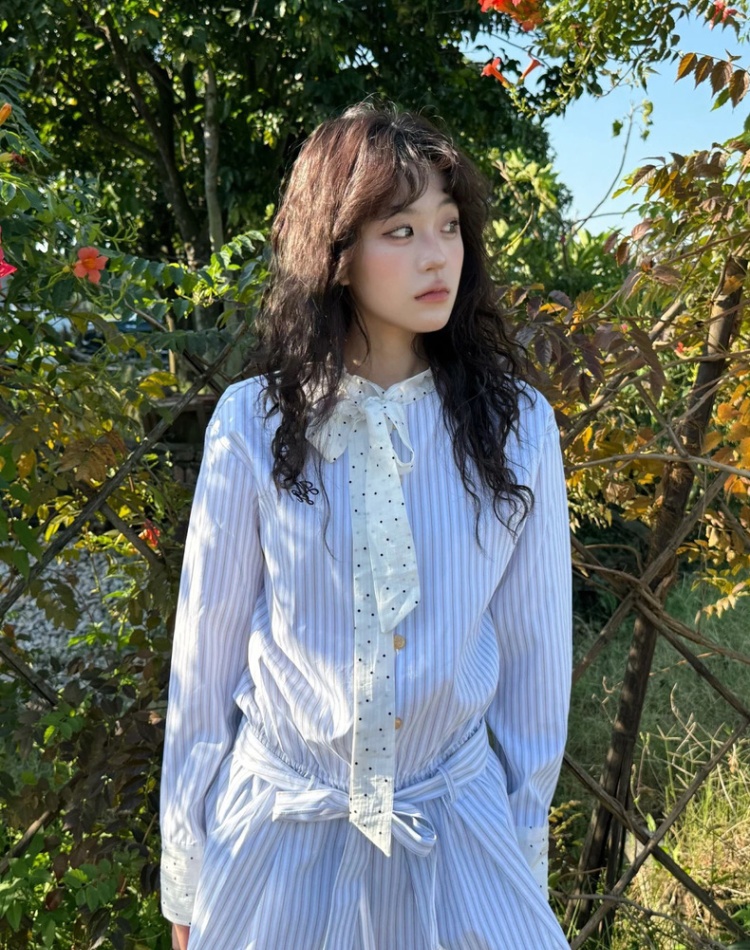 Autumn stripe shirt college style dress for women