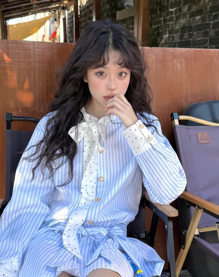 Autumn stripe shirt college style dress for women