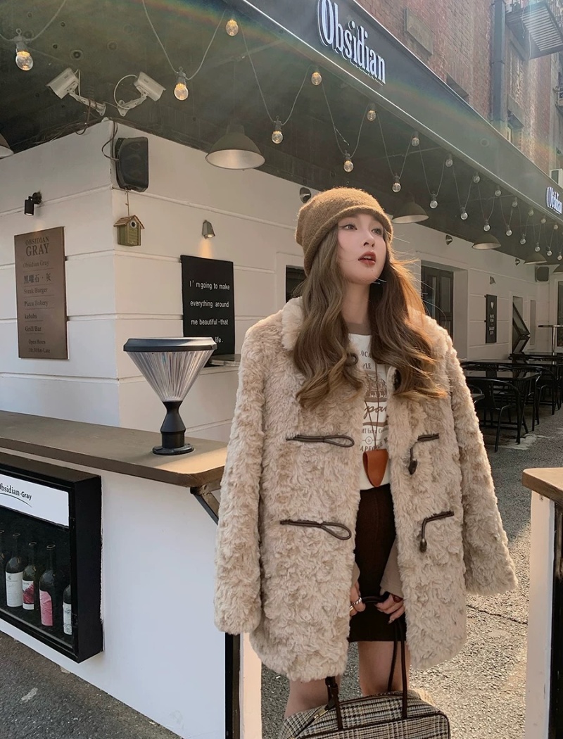 Long sleeve fur coat thermal coat for women