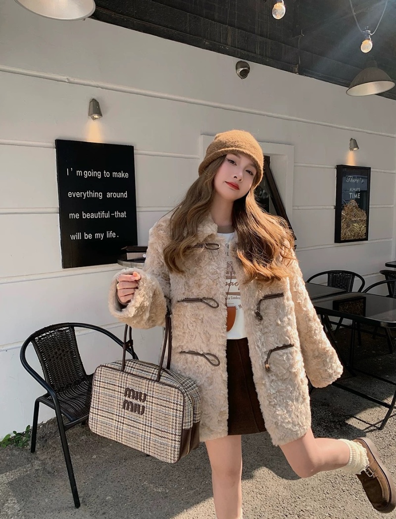Long sleeve fur coat thermal coat for women