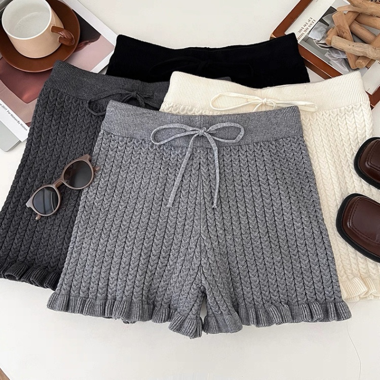 High waist woolen yarn shorts autumn and winter pants