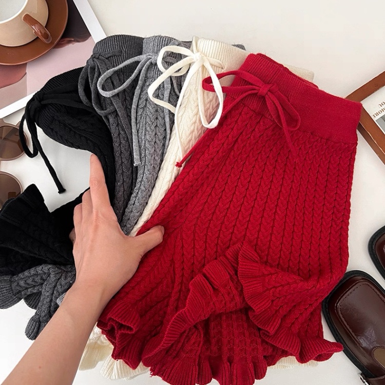 High waist woolen yarn shorts autumn and winter pants