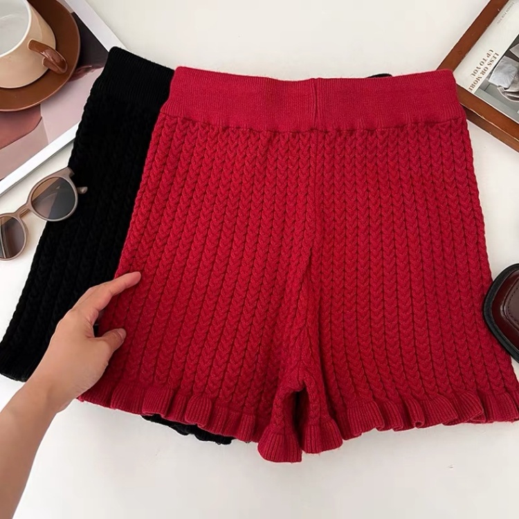 High waist woolen yarn shorts autumn and winter pants