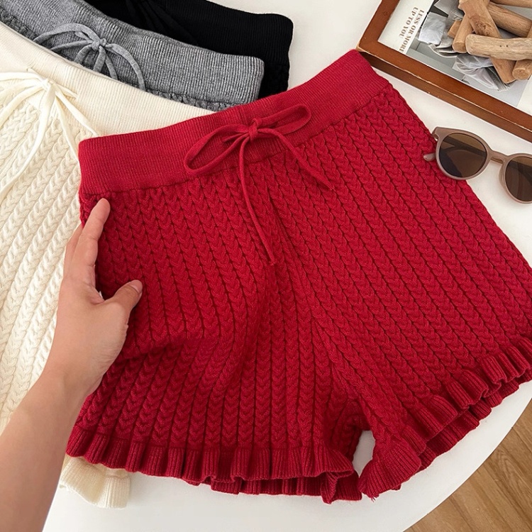 High waist woolen yarn shorts autumn and winter pants