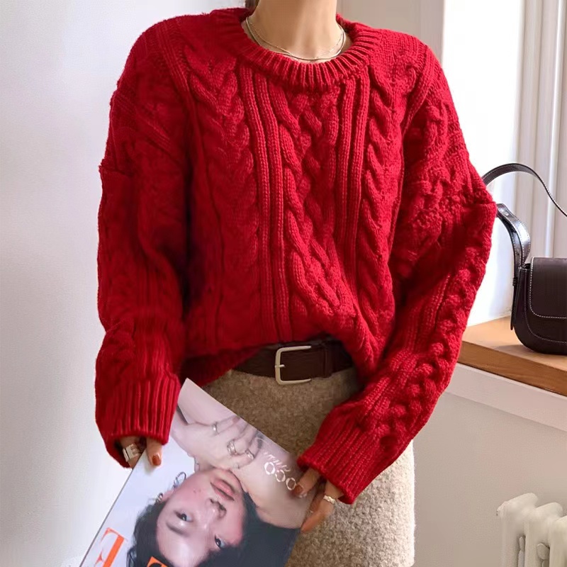 Long sleeve all-match Casual sweater twist thick coat