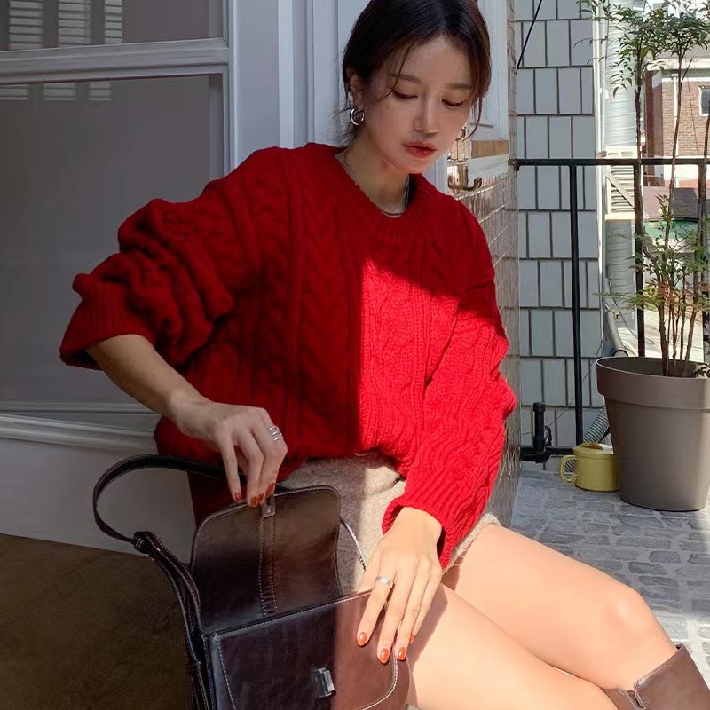 Long sleeve all-match Casual sweater twist thick coat