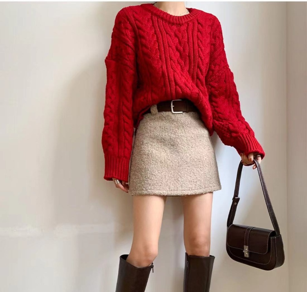 Long sleeve all-match Casual sweater twist thick coat