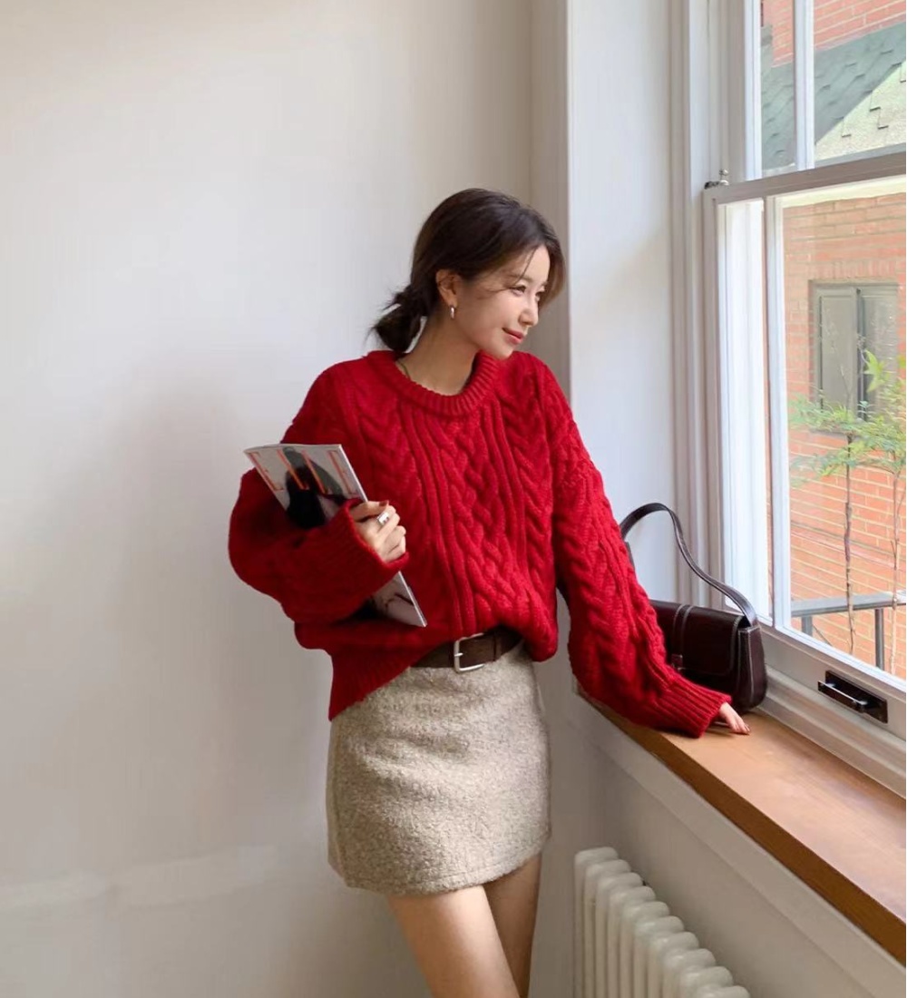 Long sleeve all-match Casual sweater twist thick coat