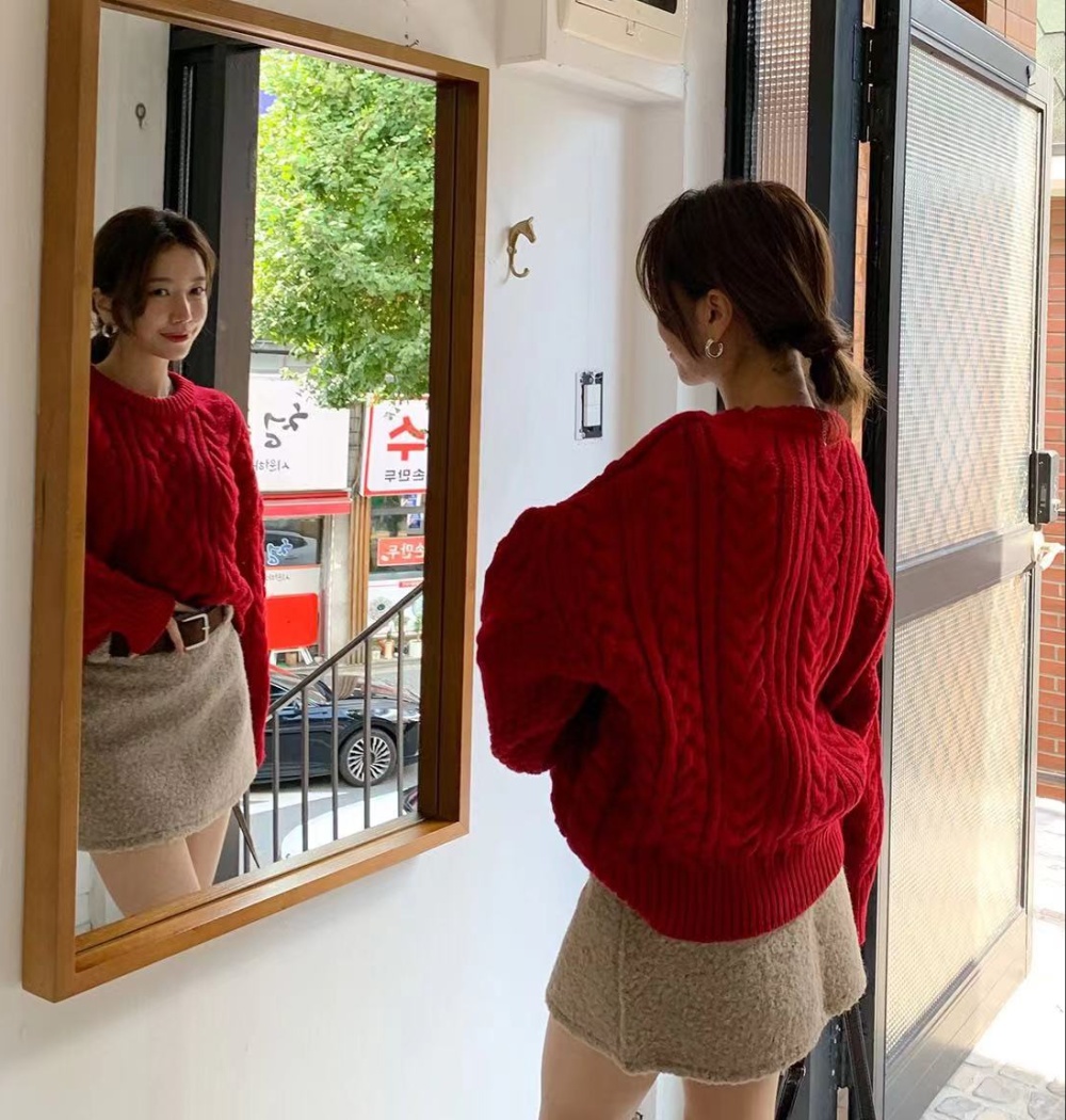 Long sleeve all-match Casual sweater twist thick coat