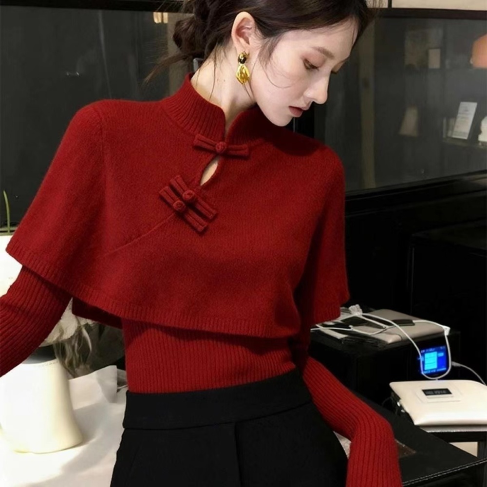 Autumn and winter red tops Chinese style light sweater