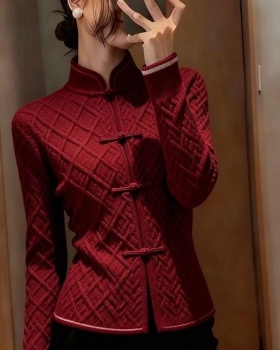 Red Chinese style tops autumn and winter light sweater
