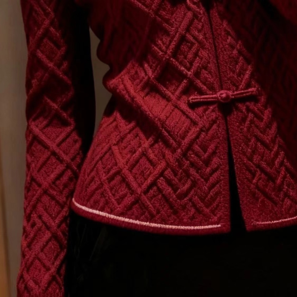 Red Chinese style tops autumn and winter light sweater