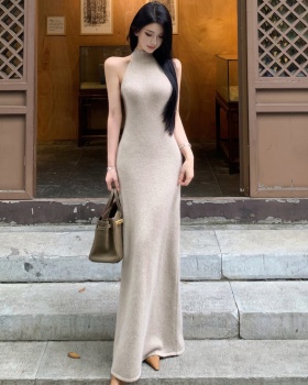Sleeveless slim long dress knitted dress for women