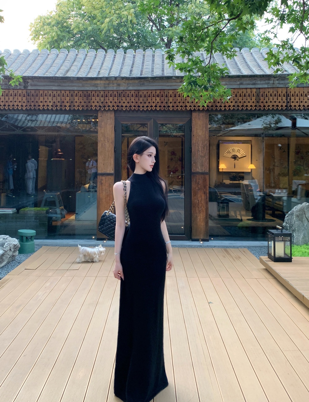 Sleeveless slim long dress knitted dress for women