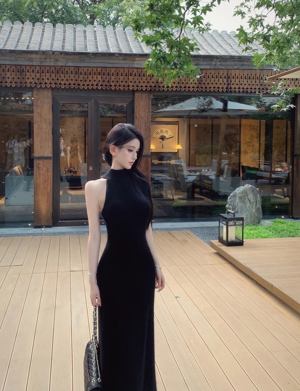 Sleeveless slim long dress knitted dress for women