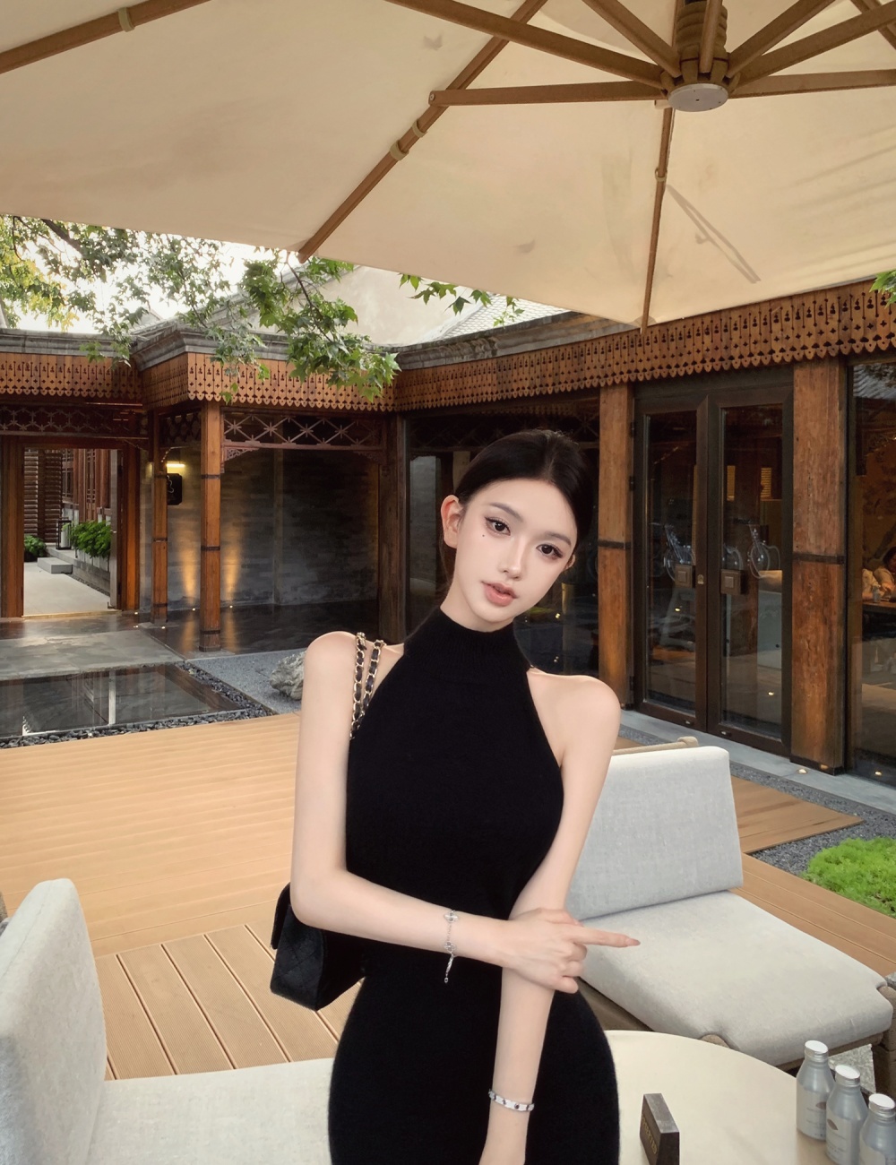 Sleeveless slim long dress knitted dress for women