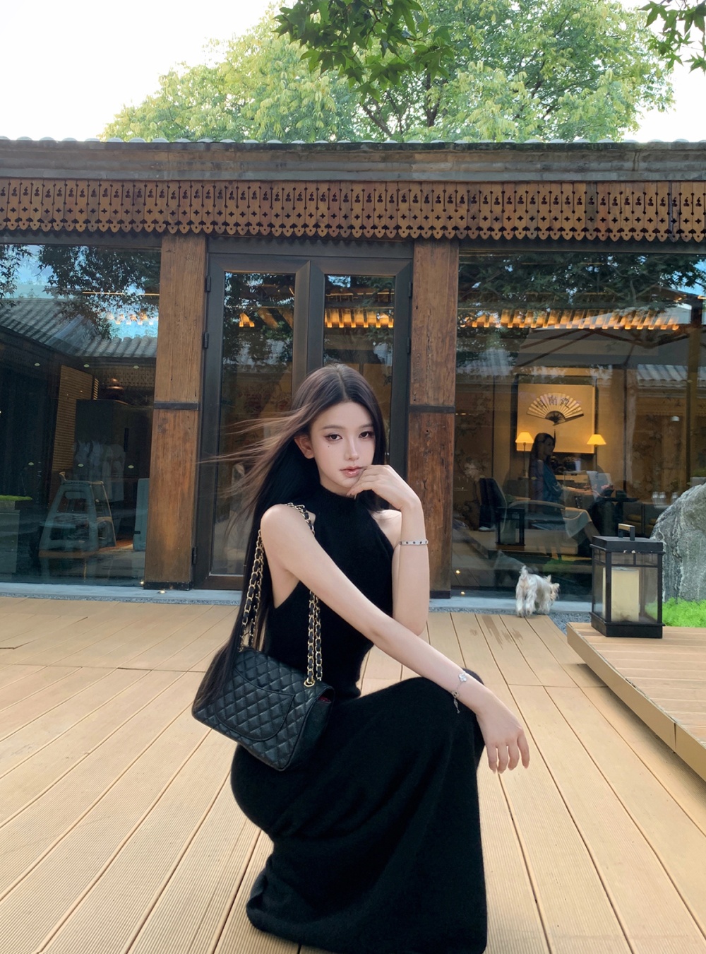 Sleeveless slim long dress knitted dress for women