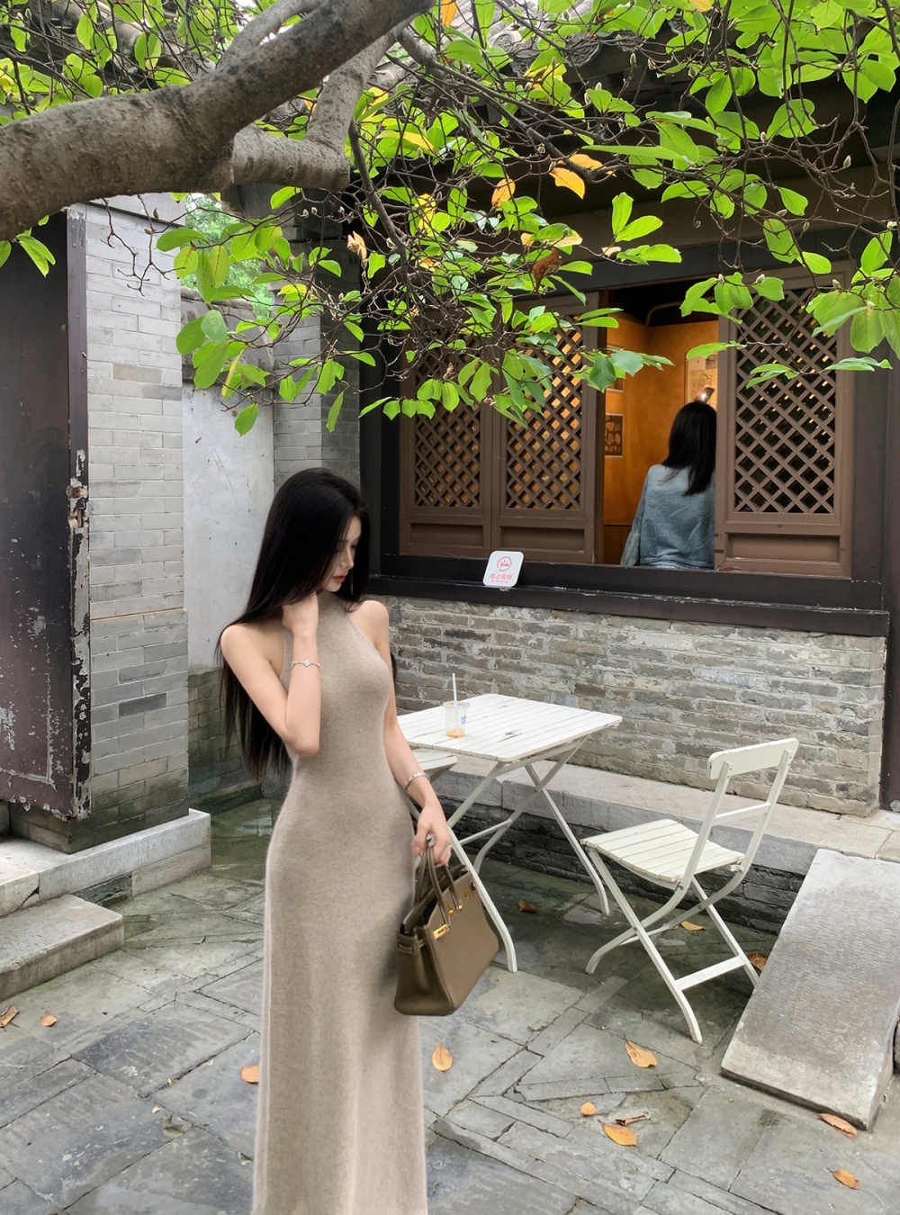 Sleeveless slim long dress knitted dress for women