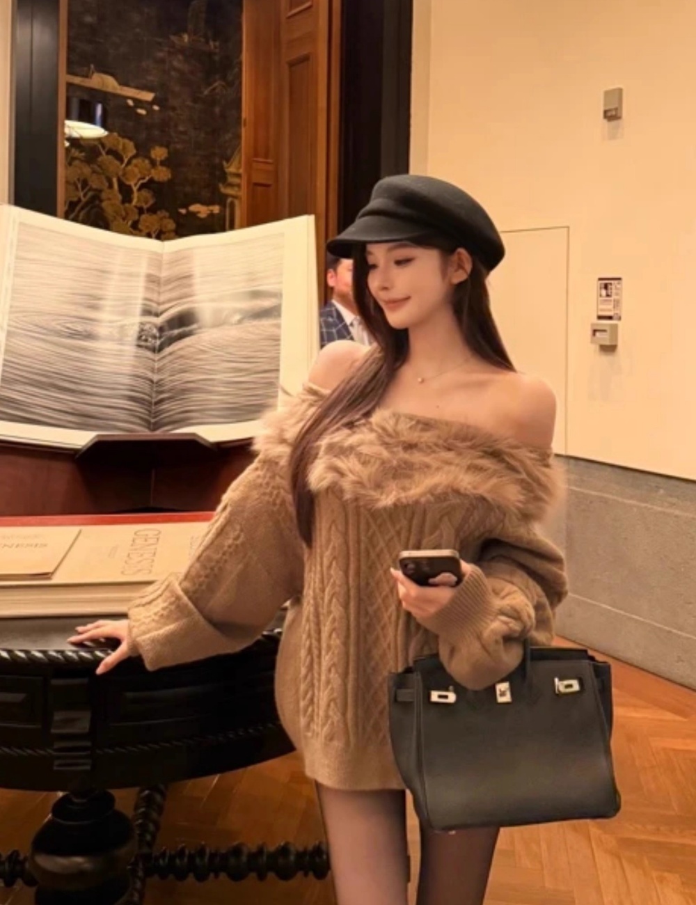 Flat shoulder lazy sweater thick blue tops for women