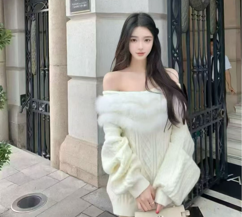 Flat shoulder lazy sweater thick blue tops for women