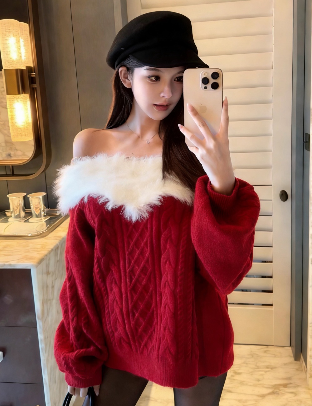 Flat shoulder lazy sweater thick blue tops for women