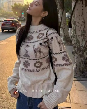 Slim thermal brown loose winter pullover sweater for women